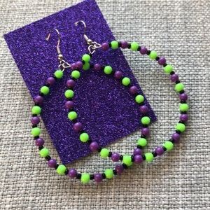 Purple, green, and black hoop earrings!